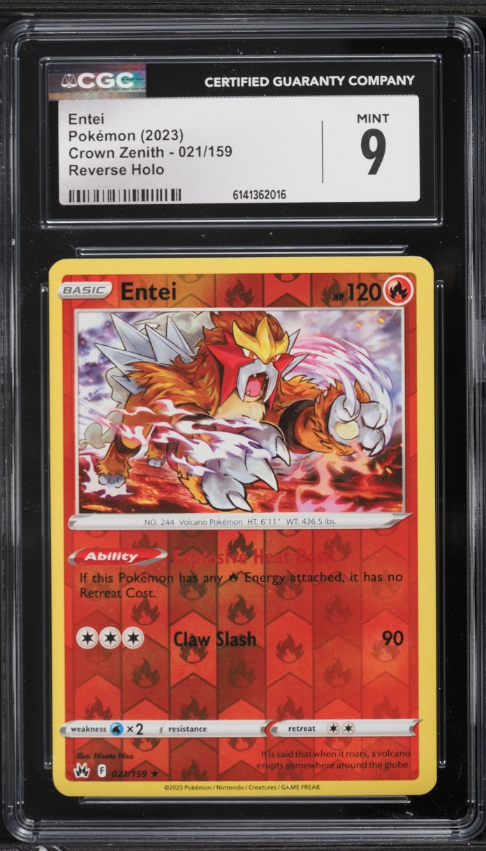 2023 Pokemon Sword & Shield Crown Zenith Reverse Holo Entei #021 CGC 9 MINT