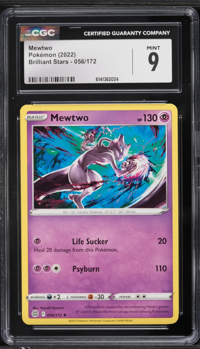 2022 Pokemon Sword & Shield Brilliant Stars Reverse Holo Mewtwo #056 CGC 9 MINT