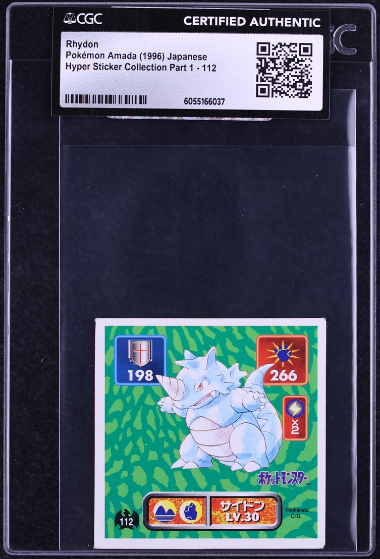 1996 Pokemon Japanese Amada Hyper Sticker Part 1 Rhydon #112 CGC AUTH ...