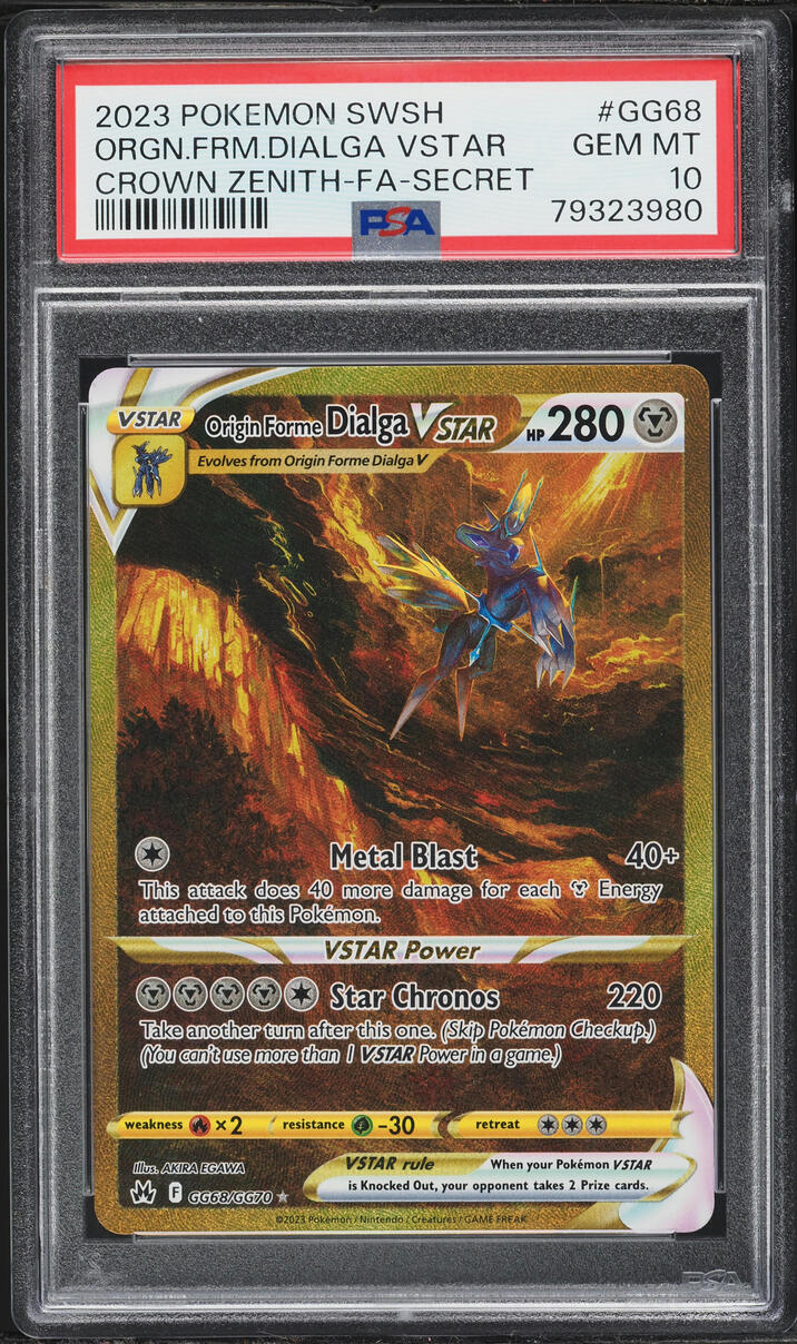 2023 Pokemon Sword & Shield Crown Zenith Gold Rare Origin Forme Dialga VSTAR #GG68 PSA 10 GEM