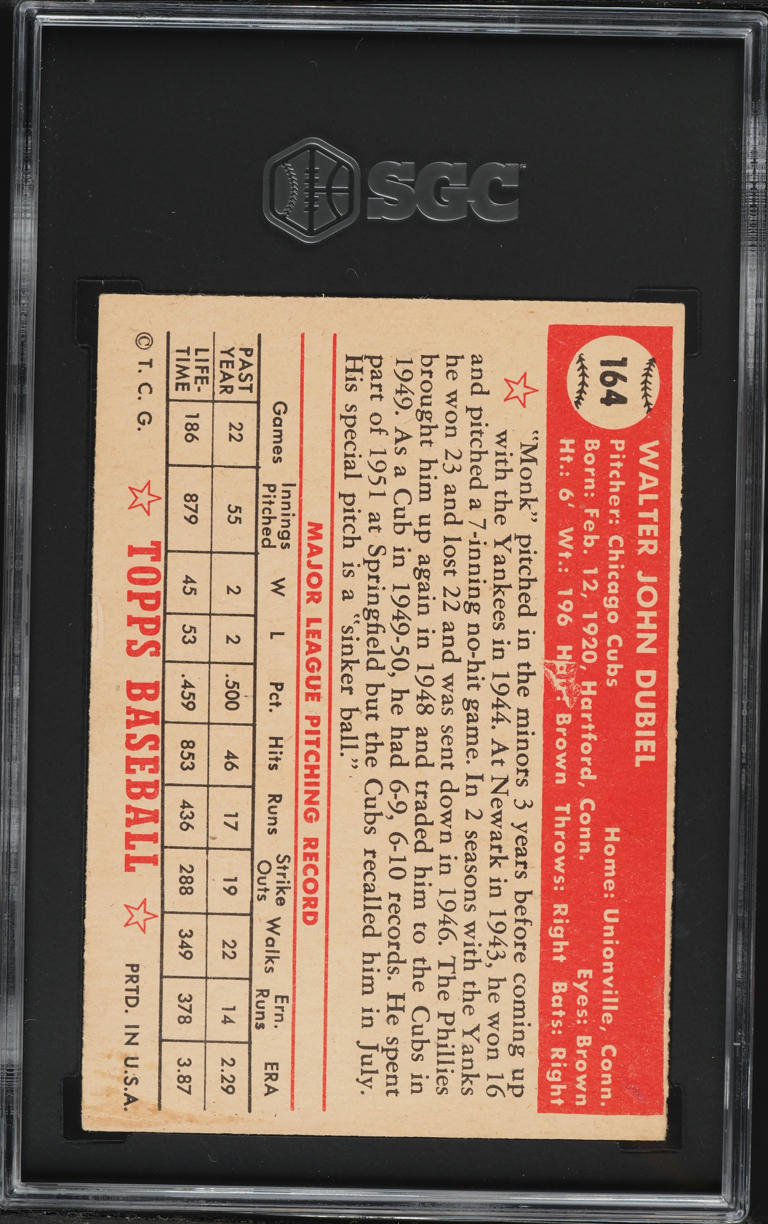 1952 Topps Walt Dubiel #164 SGC 2 GD