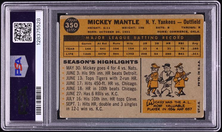 1960 Topps Mickey Mantle #350 PSA 2 GD