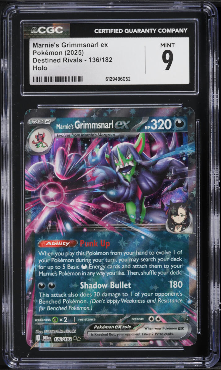 2025 Pokemon Scarlet & Violet Destined Rivals Holo Marnie's Grimmsnarl EX #136 CGC 9 MINT