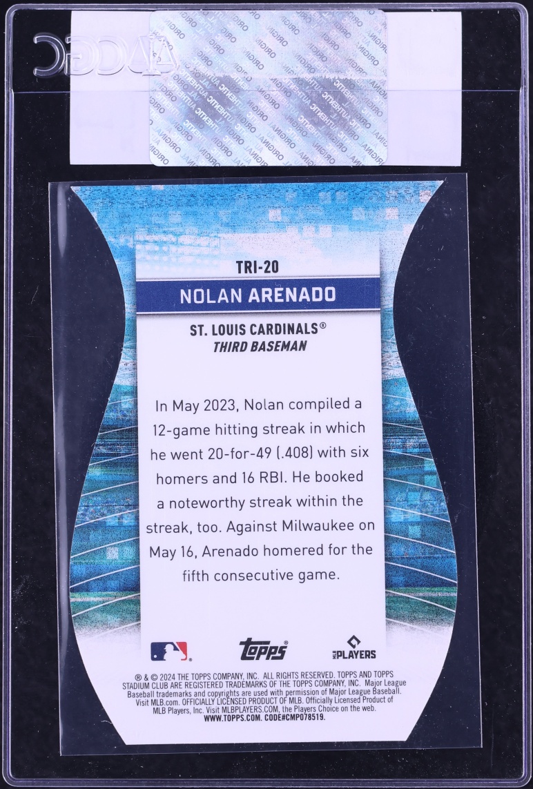 2024 Stadium Club Triumvirates Die-Cut Nolan Arenado #TRI-20 CGC AUTH