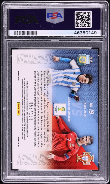 2014 Panini Prizm World Cup Matchups Blue Cristiano Ronaldo Messi /199 #19 PSA 9 MINT