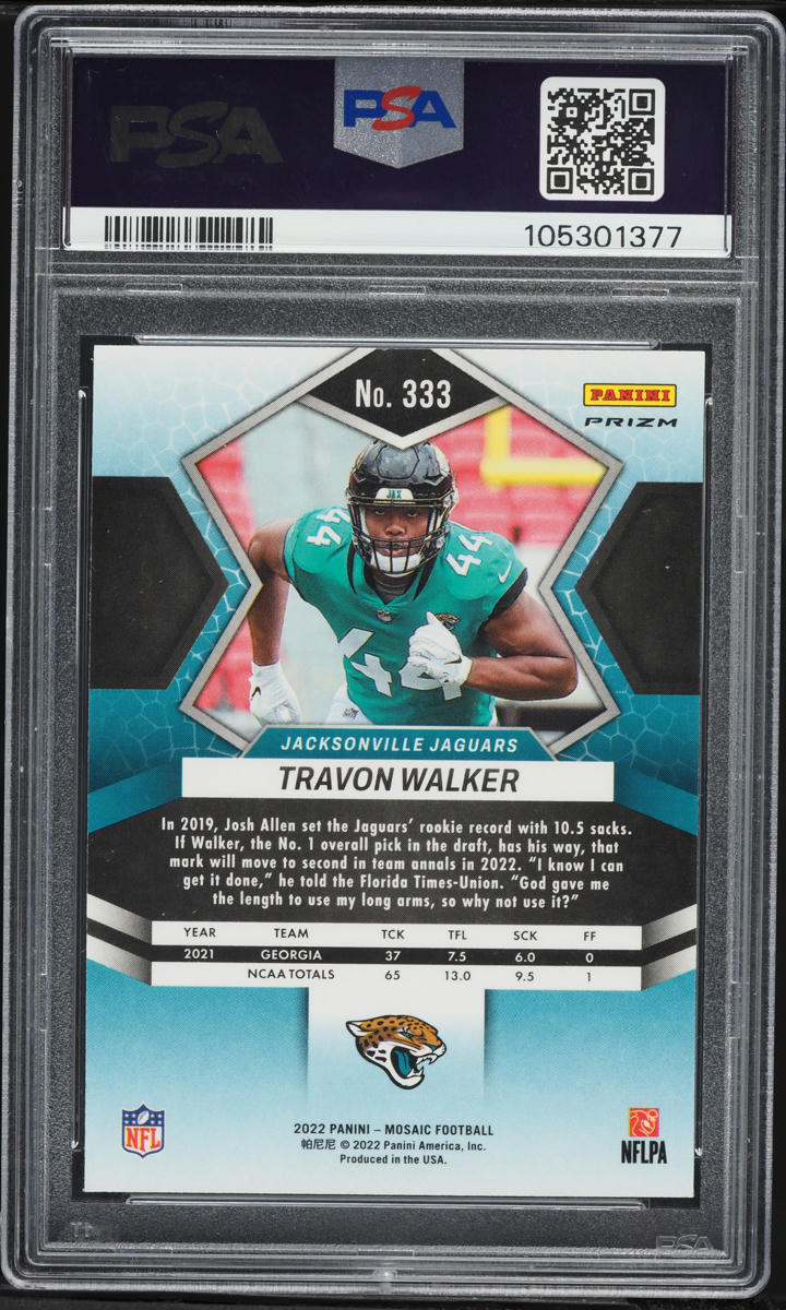 2022 Panini Mosaic Blue Sparkle Travon Walker ROOKIE #333 PSA 10 GEM MINT
