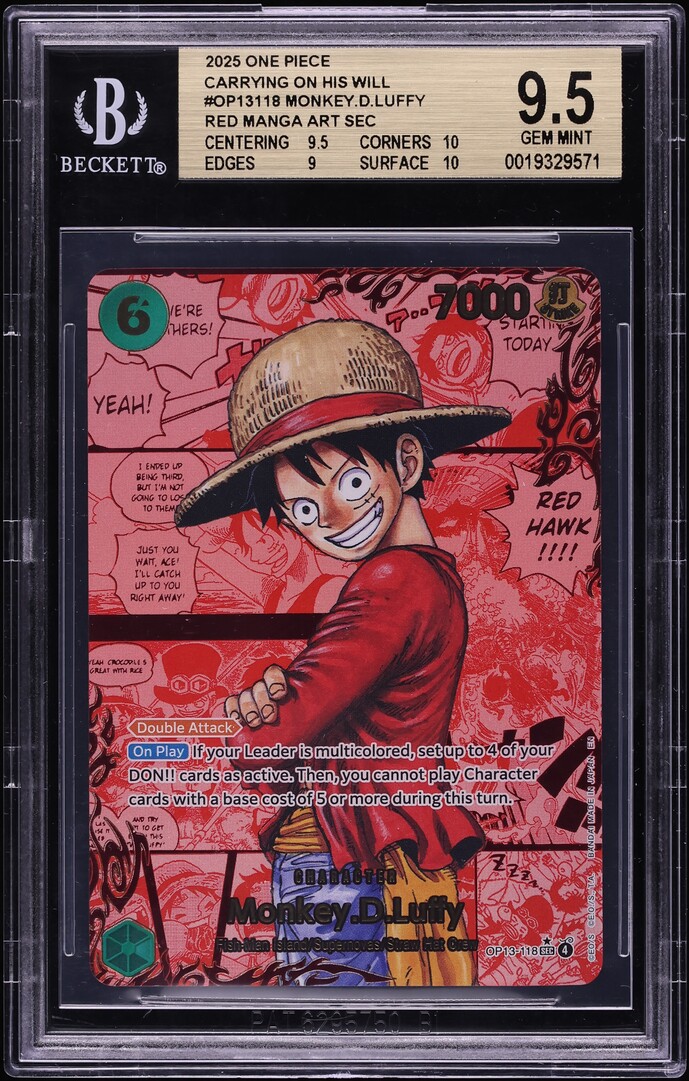 2025 One Piece Carrying on His Will SEC Red Manga Art Monkey D. Luffy #OP13-118 BGS 9.5 GEM