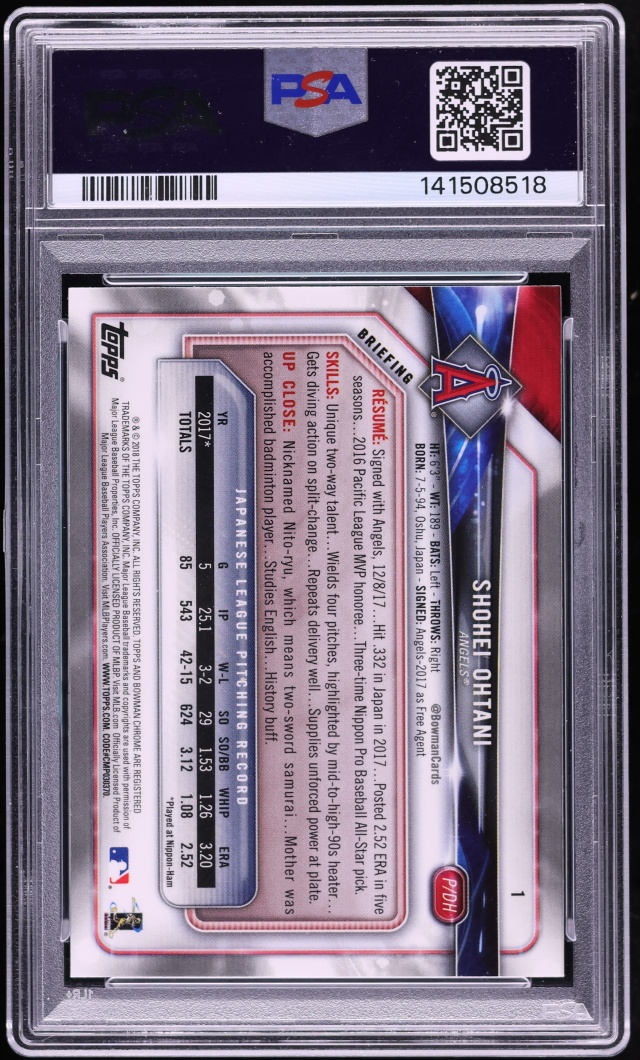 2018 Bowman Chrome Shohei Ohtani ROOKIE #1 PSA 8 NM-MT