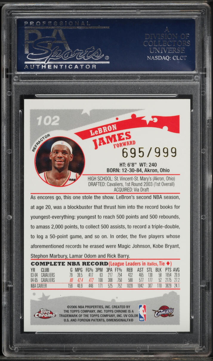 2005 Topps Chrome Refractor LeBron James /999 #102 PSA 10 GEM MINT