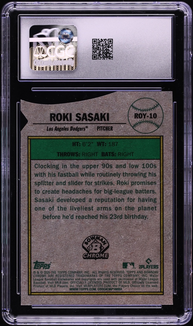 2025 Bowman Chrome ROY Favorites Die-Cut Roki Sasaki ROOKIE #ROY-10 CGC 10 GEM MINT