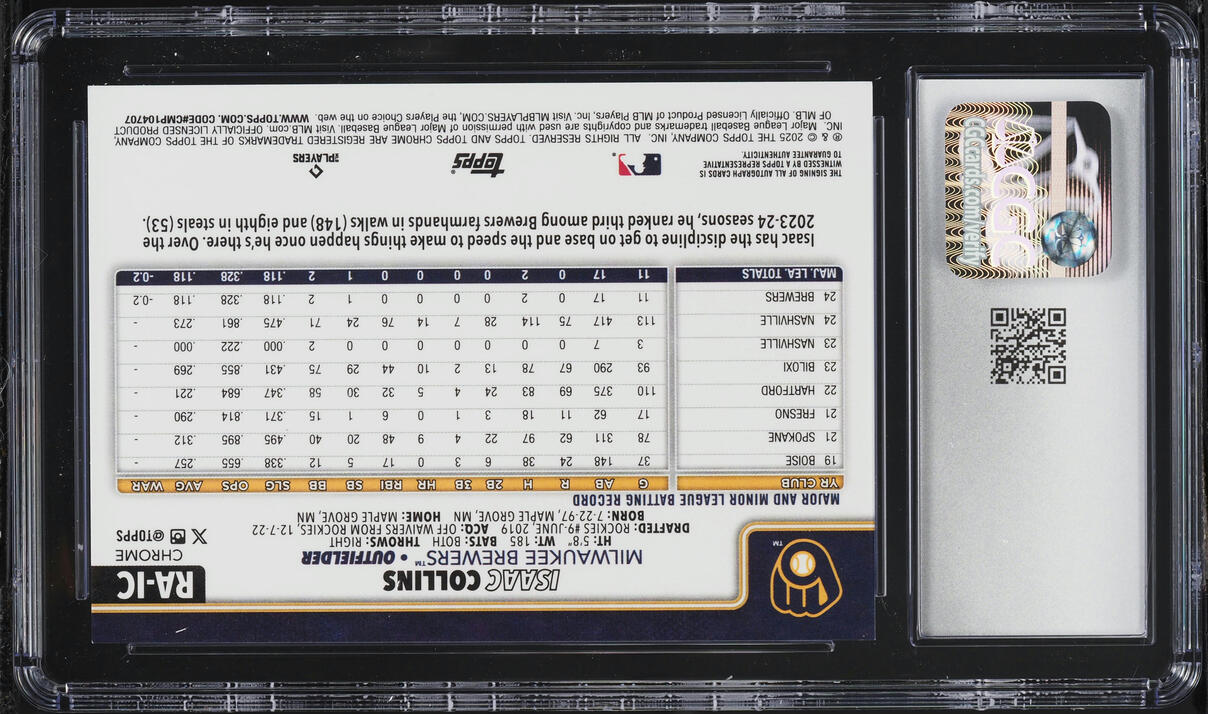 2025 Topps Chrome Isaac Collins ROOKIE AUTO #RA-IC CGC 9.5 MINT+