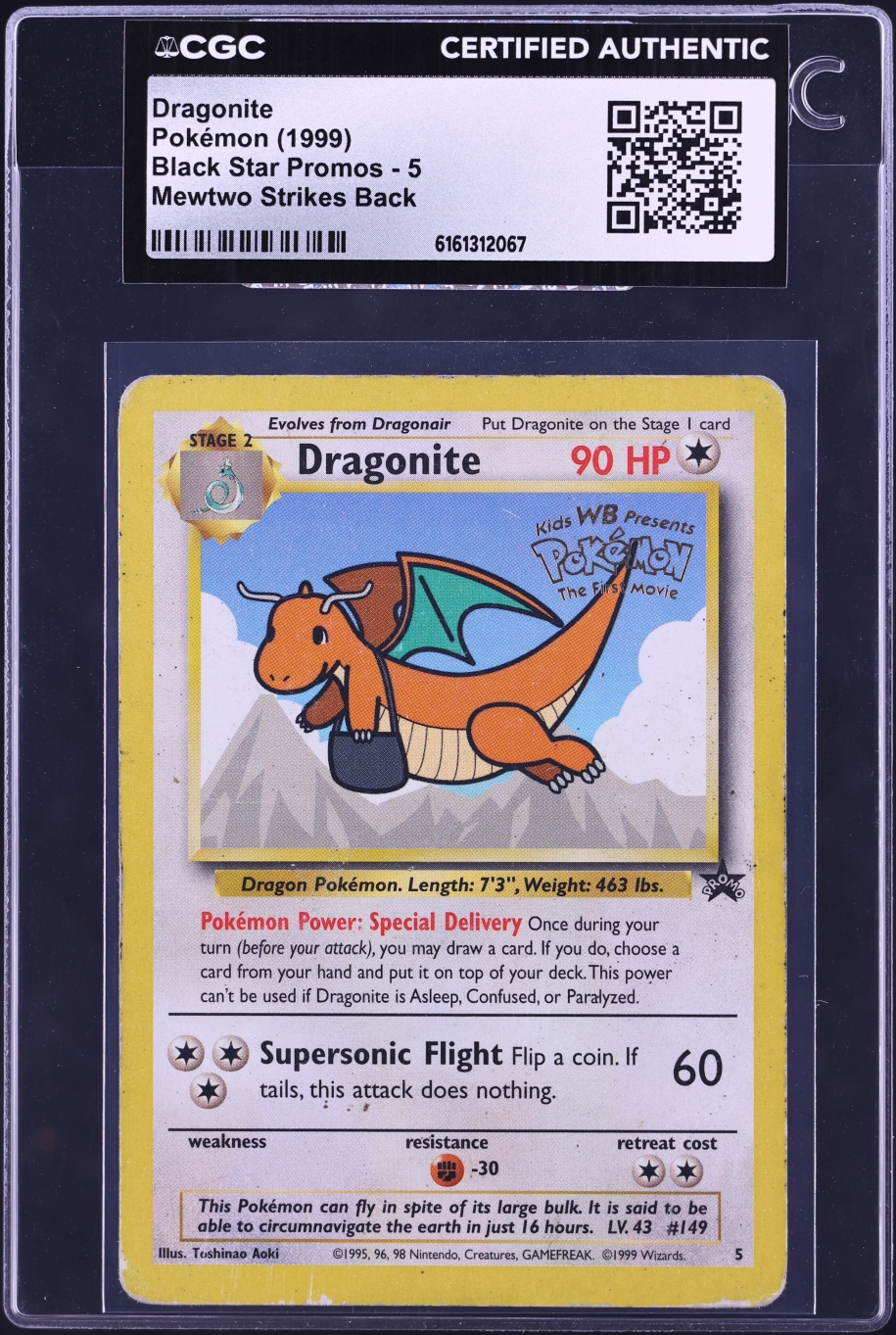 1999 Pokemon Movie Black Star Promo Dragonite #5 CGC AUTH