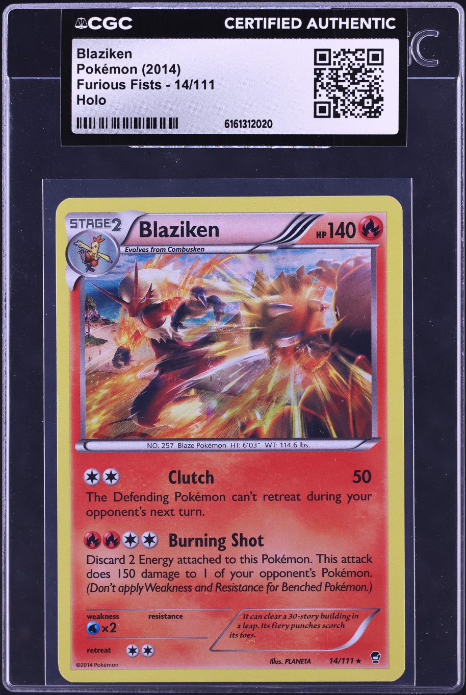2014 Pokemon XY Furious Fists Holo Blaziken #14 CGC AUTH