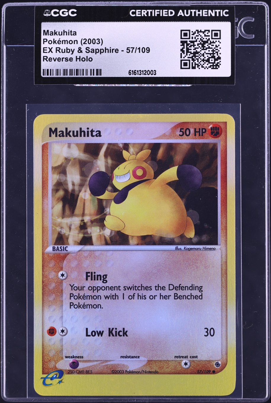 2003 Pokemon EX Ruby & Sapphire Reverse Holo Makuhita #57 CGC AUTH
