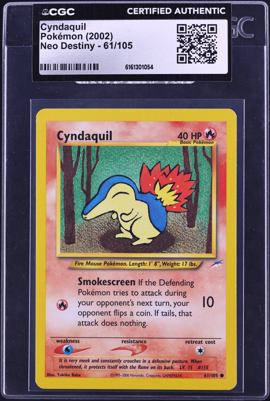 2002 Pokemon Neo Destiny Cyndaquil #61 CGC AUTH
