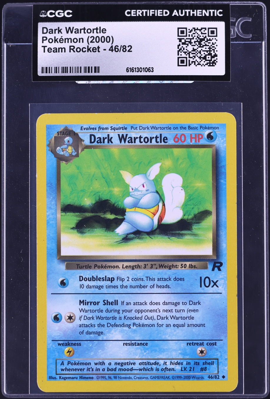 2000 Pokemon Team Rocket Dark Wartortle #46 CGC AUTH
