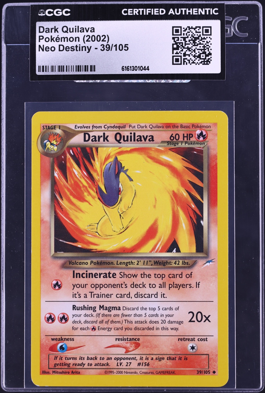 2002 Pokemon Neo Destiny Dark Quilava #39 CGC AUTH