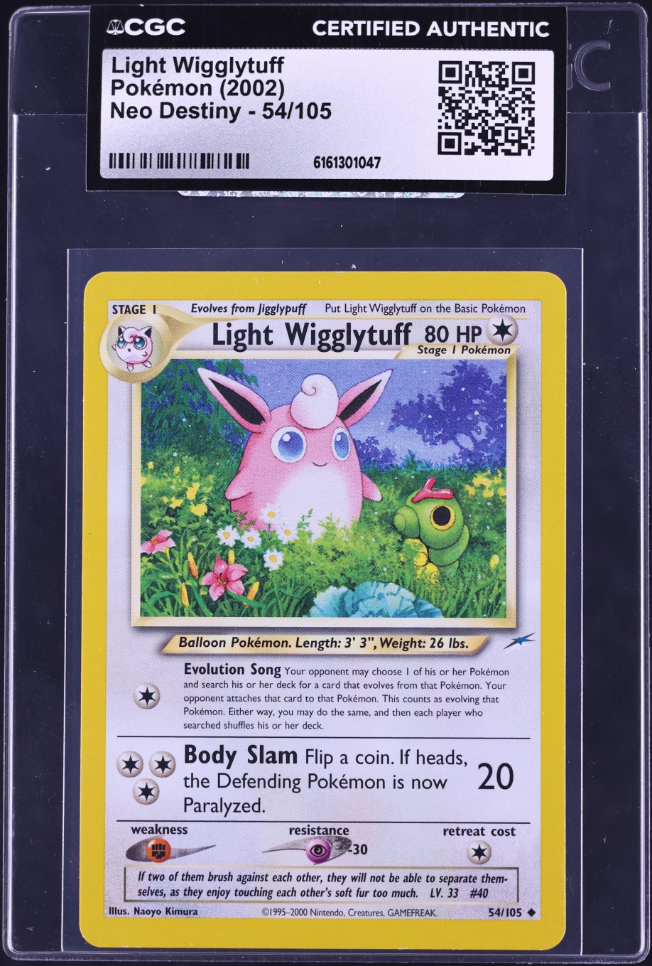 2002 Pokemon Neo Destiny Light Wigglytuff #54 CGC AUTH