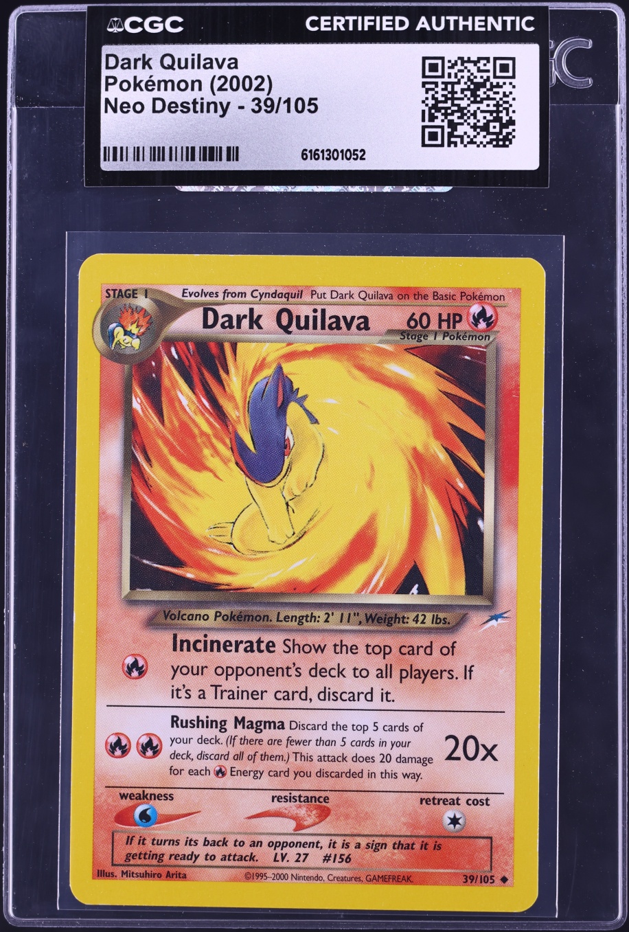 2002 Pokemon Neo Destiny Dark Quilava #39 CGC AUTH