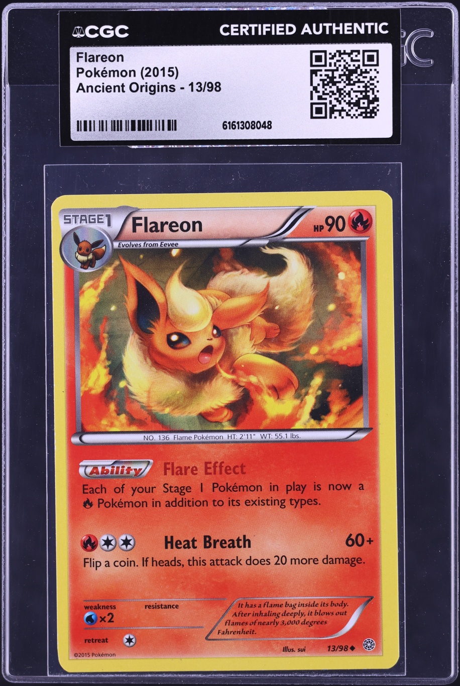 2015 Pokemon XY Ancient Origins Flareon #13 CGC AUTH