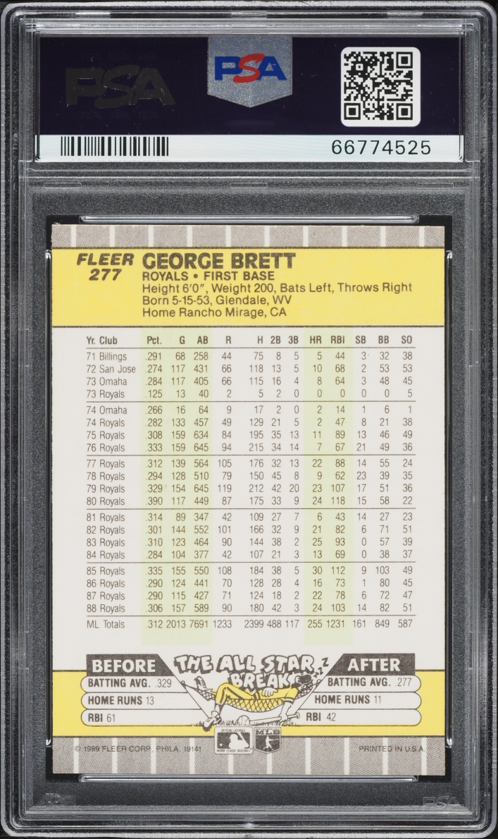 1989 Fleer George Brett #277 PSA 10 GEM MINT