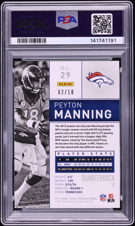 2014 Totally Certified Mirror Platinum Blue Peyton Manning /10 #29 PSA 10 GEM MINT - Photo 2