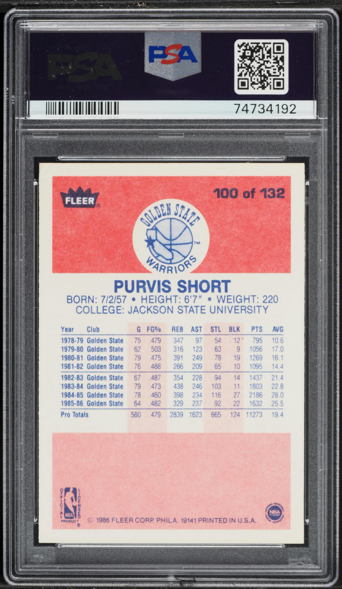 1986 Fleer Basketball Purvis Short #100 PSA 6 EXMT