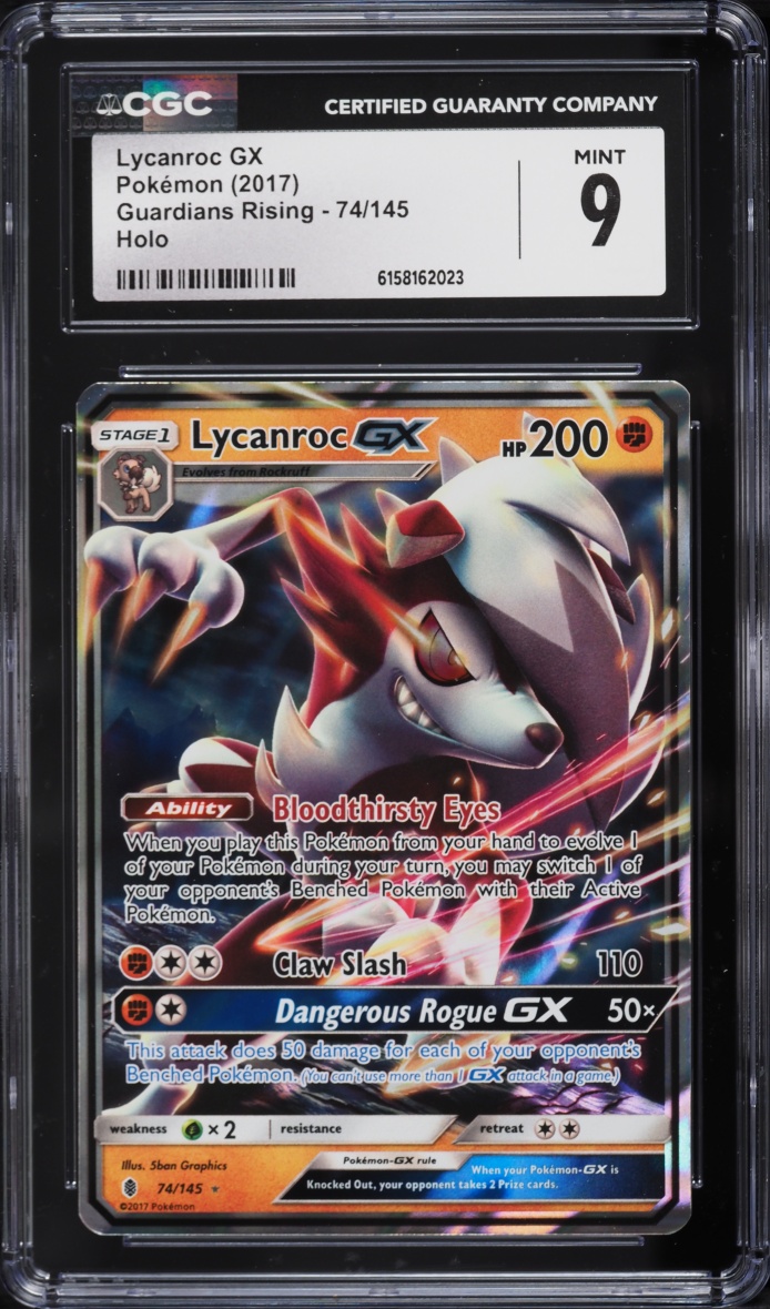 2017 Pokemon Sun & Moon Guardians Rising Holo Lycanroc GX #74 CGC 9 MINT