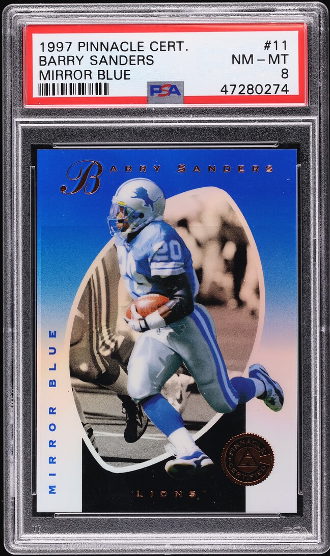 1997 Pinnacle Certified Mirror Blue Barry Sanders #11 PSA 8 NM-MT