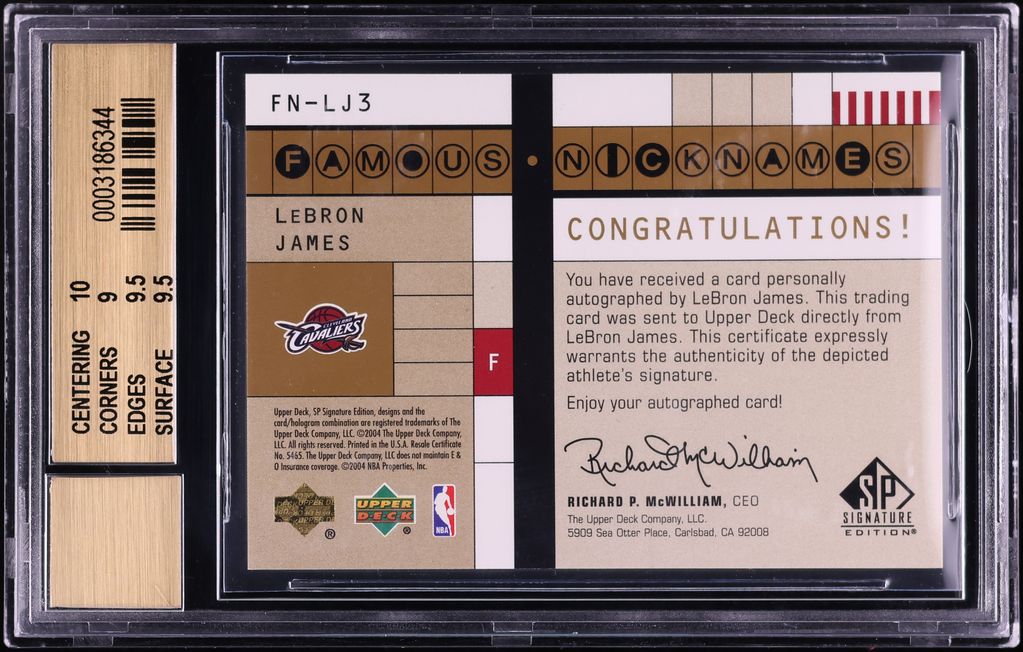 2003 SP Signature Edition Famous Nicknames LeBron James ROOKIE AUTO /25 #FN-LJ3 BGS 9.5 GEM - Photo 2
