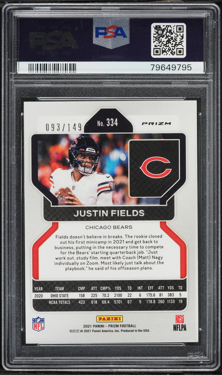 2021 Panini Prizm Red Wave Justin Fields ROOKIE /149 #334 PSA 10 GEM MINT