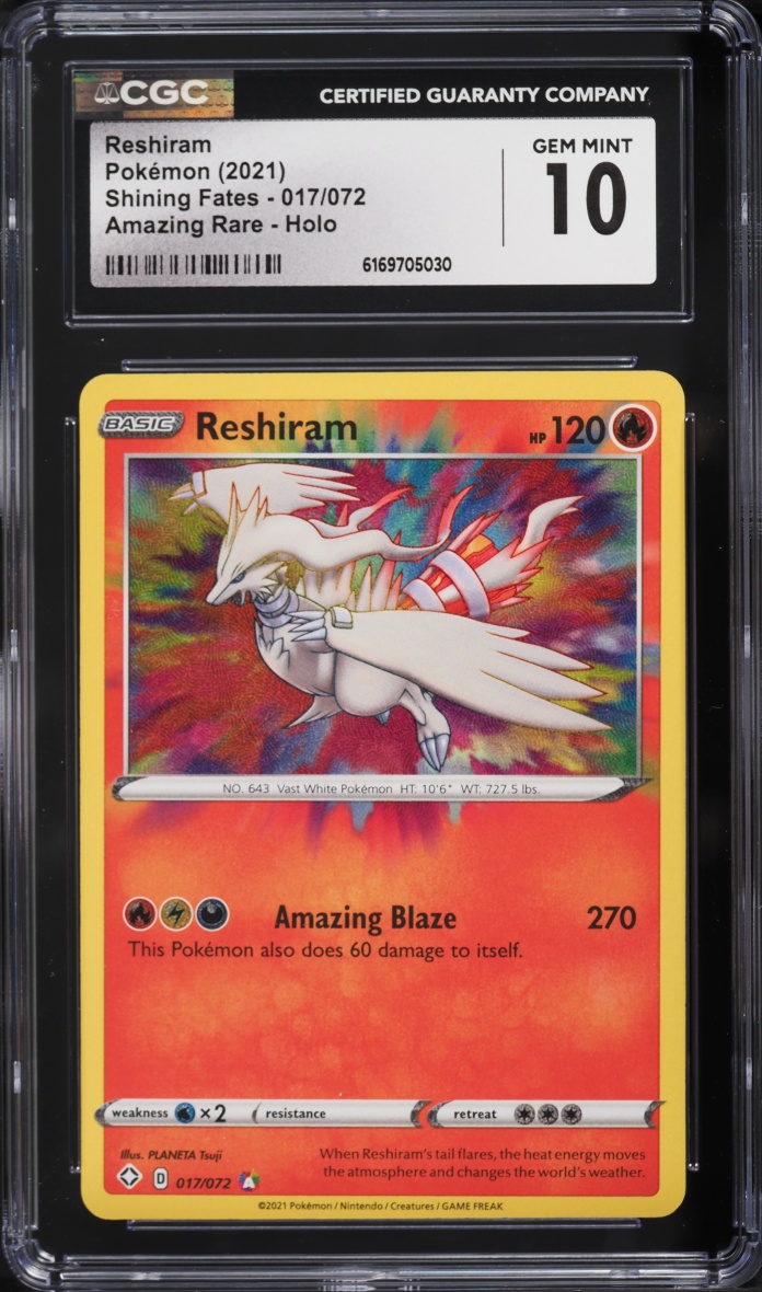 2021 Pokemon Sword & Shield Shining Fates Amazing Rare Reshiram #17 CGC 10 GEM MINT