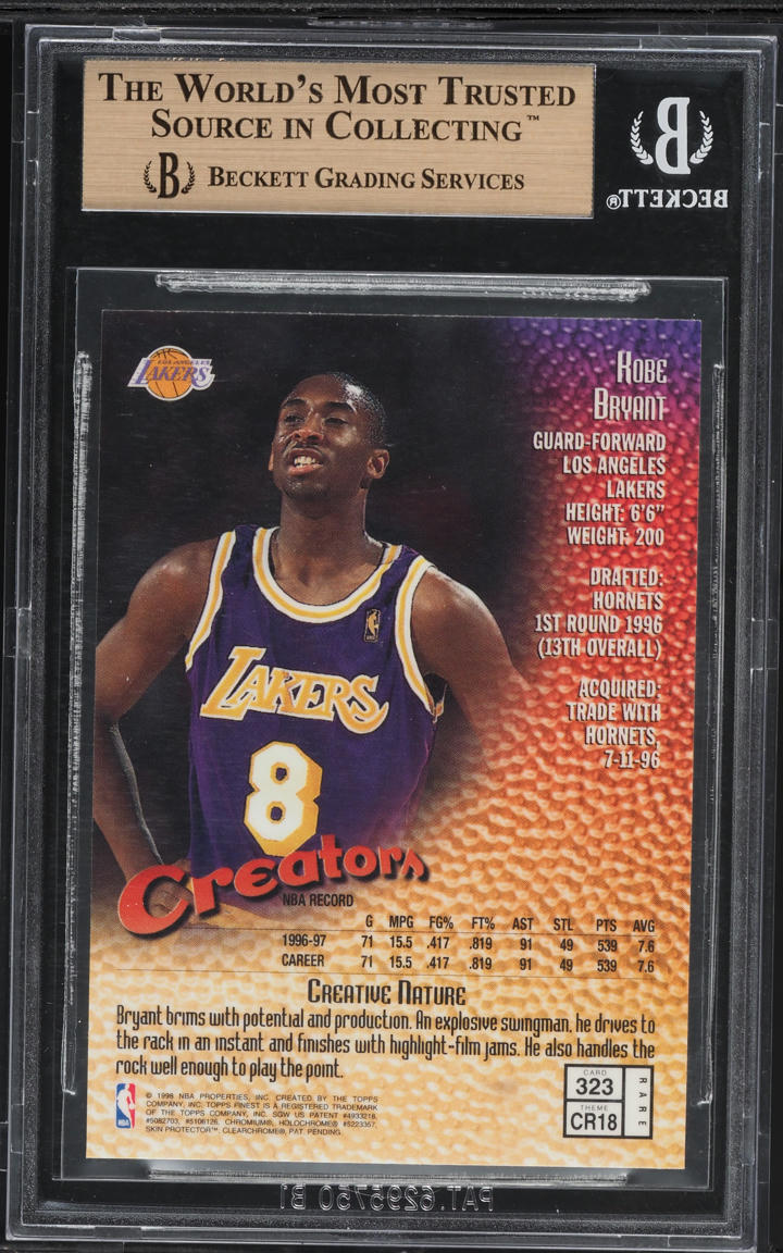 1997 Finest Basketball w/ Coating Kobe Bryant #323 BGS 10 PRISTINE