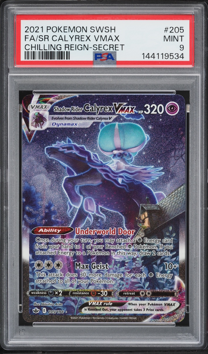 2021 Pokemon Sword & Shield Chilling Reign Full Art Shadow Rider Calyrex VMAX #205 PSA 9 MINT