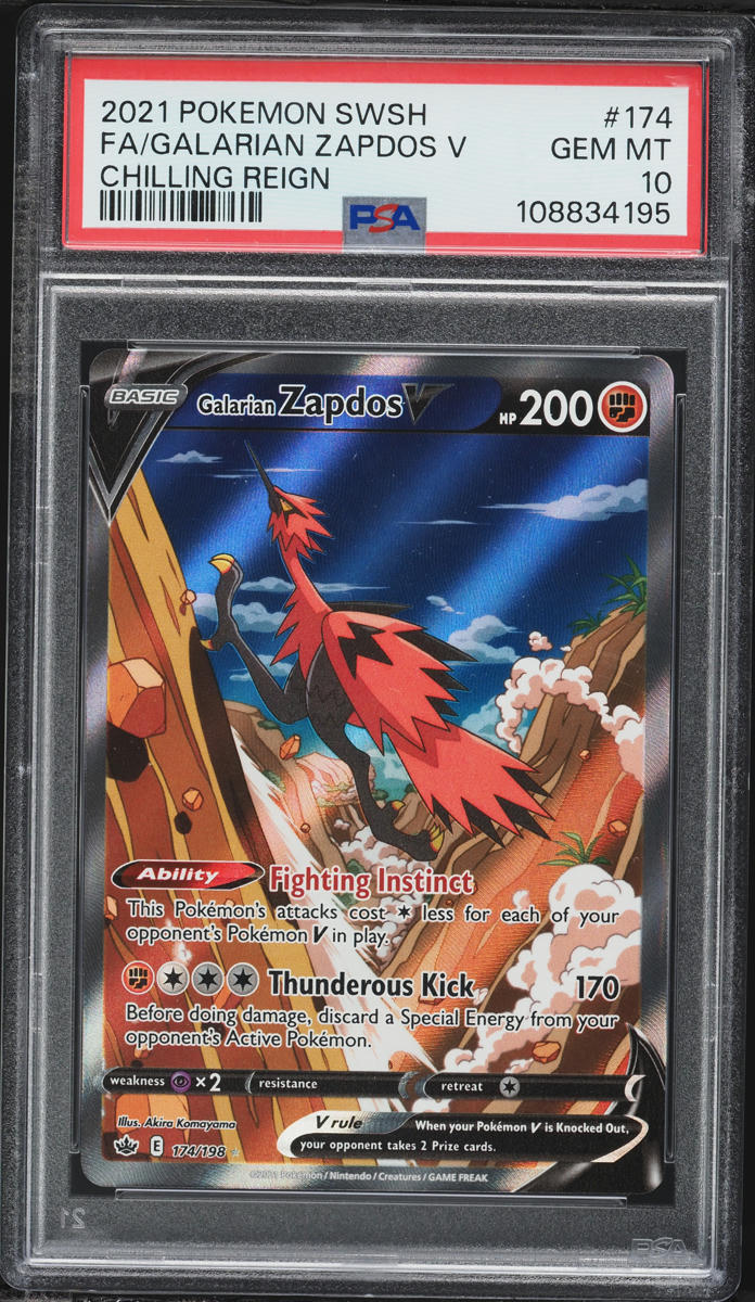 2021 Pokemon Sword & Shield Chilling Reign Full Art Galarian Zapdos V #174 PSA 10 GEM MINT