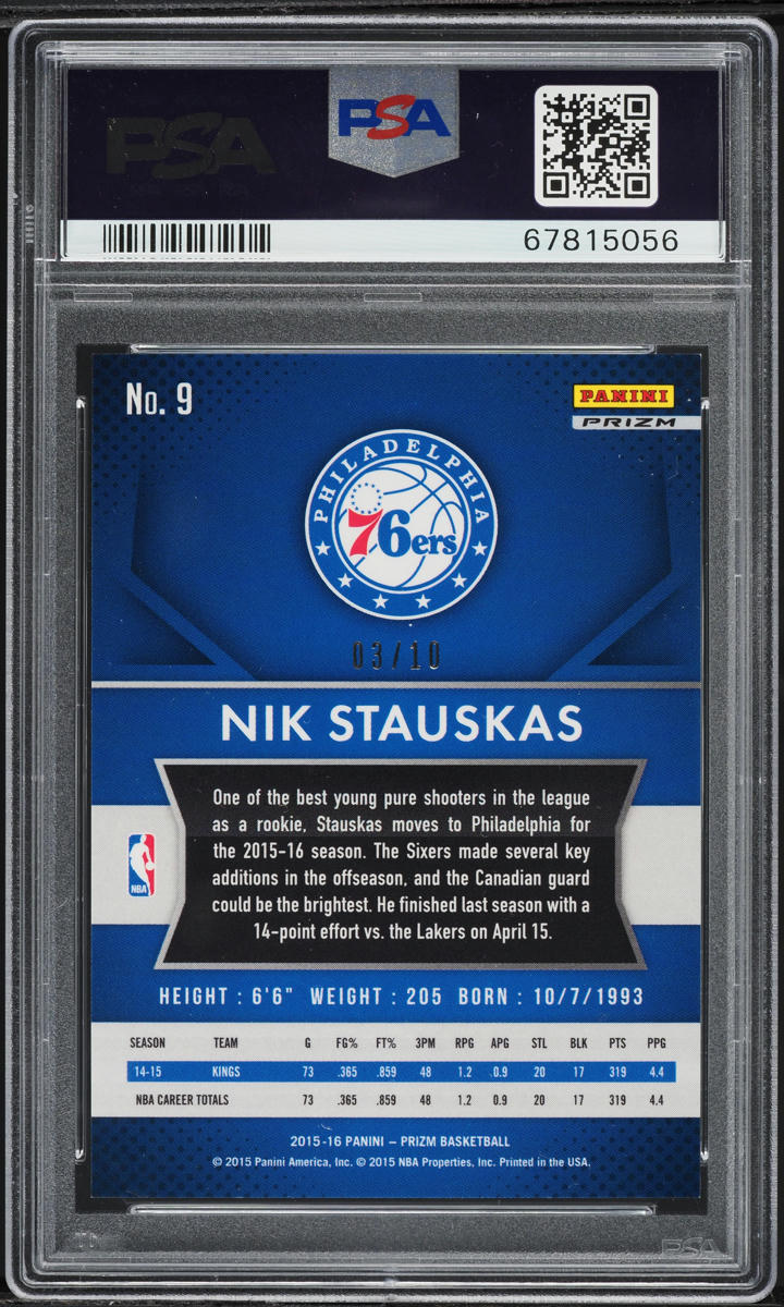 2015 Panini Prizm Gold Nik Stauskas /10 #9 PSA 9 MINT