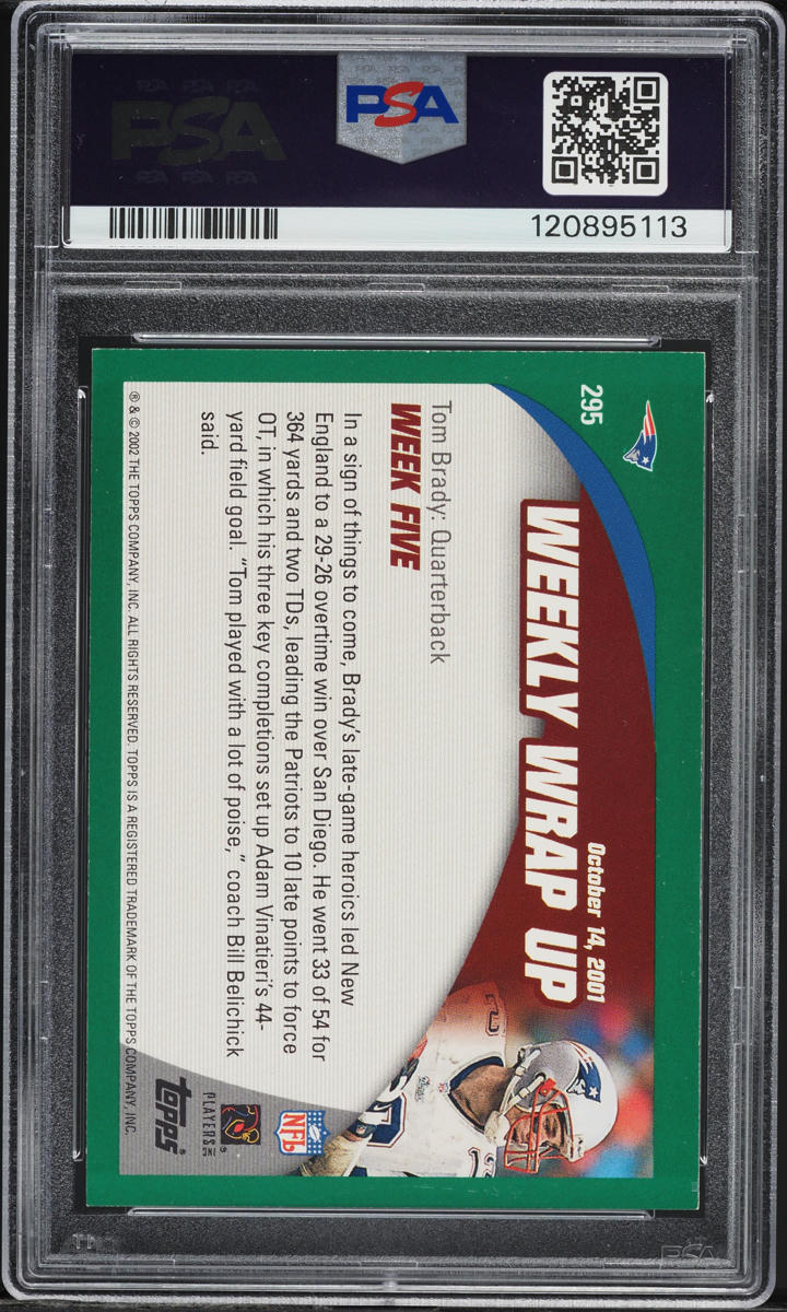 2002 Topps Football Tom Brady #295 PSA 8 NM-MT