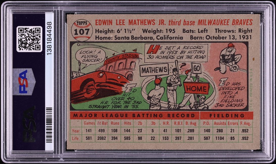 1956 Topps Eddie Mathews #107 PSA 6 EXMT
