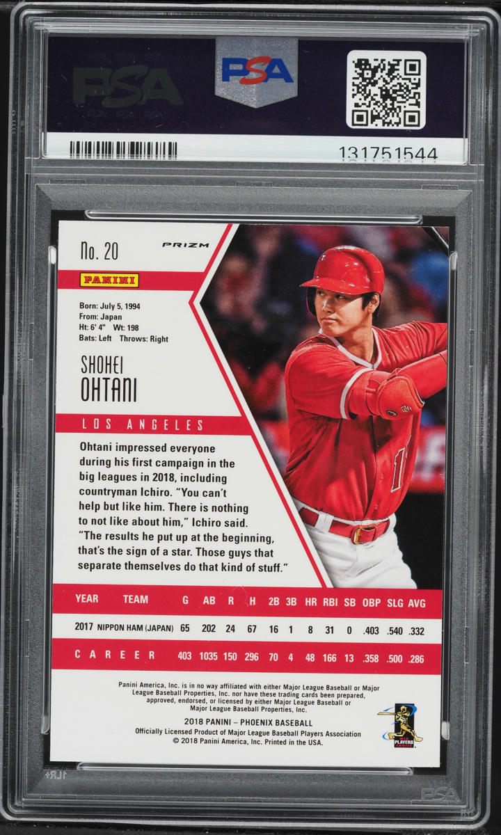 2018 Panini Chronicles Phoenix Prizm Shohei Ohtani ROOKIE #20 PSA 10 GEM MINT