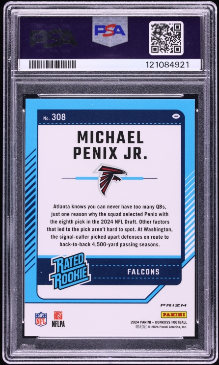 2024 Donruss Optic Preview Red Wave Prizm Michael Penix Jr. ROOKIE #308 PSA 10 GEM MINT