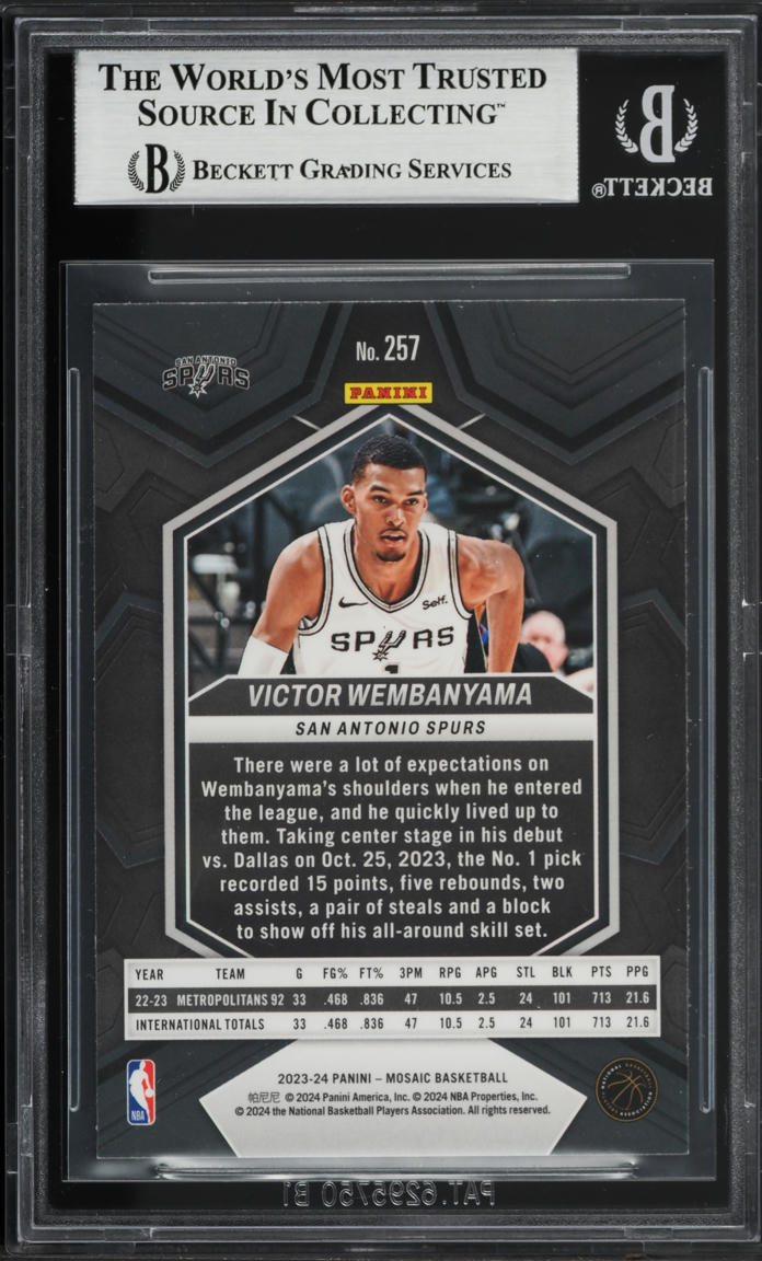 2023 Panini Mosaic Victor Wembanyama ROOKIE #257 BGS 9 MINT