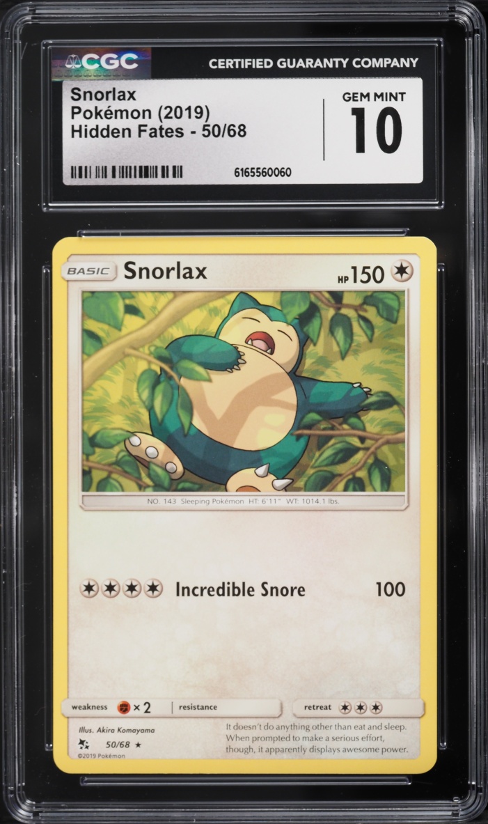 2019 Pokemon Sun & Moon Hidden Fates Snorlax #50 CGC 10 GEM MINT