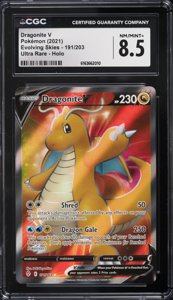 2021 Pokemon Sword & Shield Evolving Skies Full Art Dragonite V #191 CGC 8.5 NM-MT+