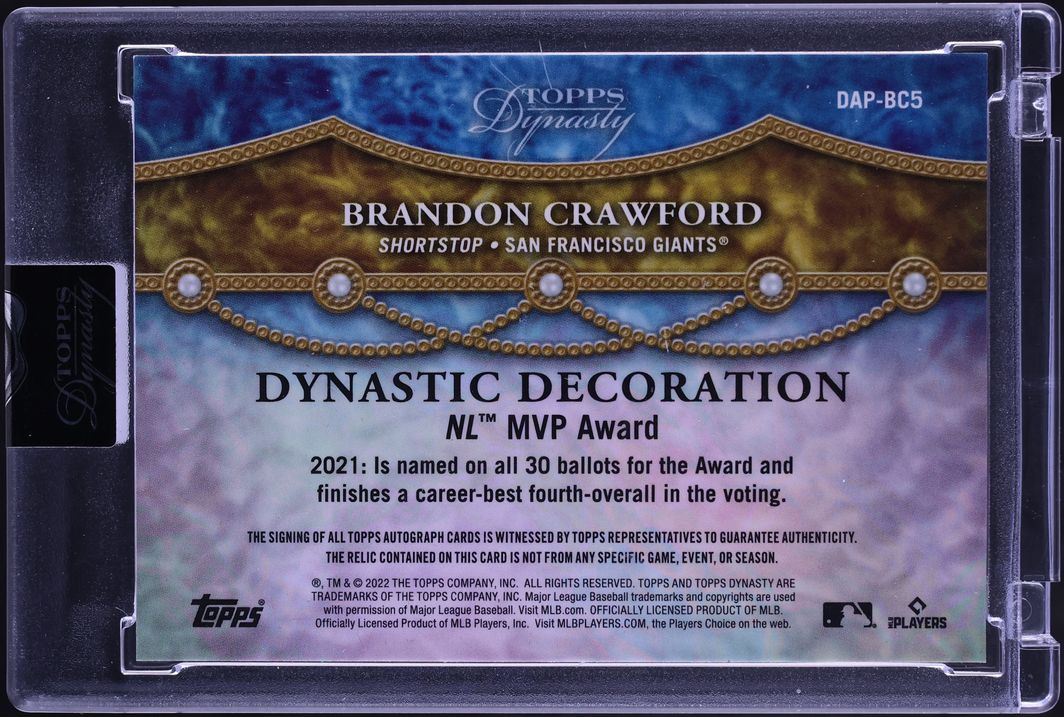 2022 Topps Dynasty Brandon Crawford PATCH AUTO /10 #DAP-BC5 - Photo 2