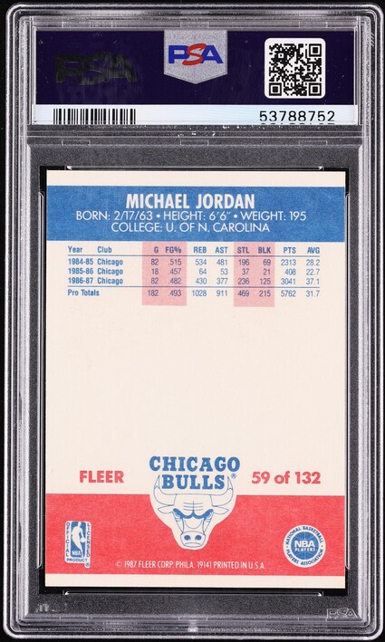 1987 Fleer Basketball Michael Jordan #59 PSA 8.5 NM-MT+