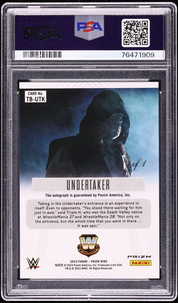 2023 Panini Prizm WWE Throwback Black Undertaker AUTO 1/1 #TB-UTK PSA 9 MINT