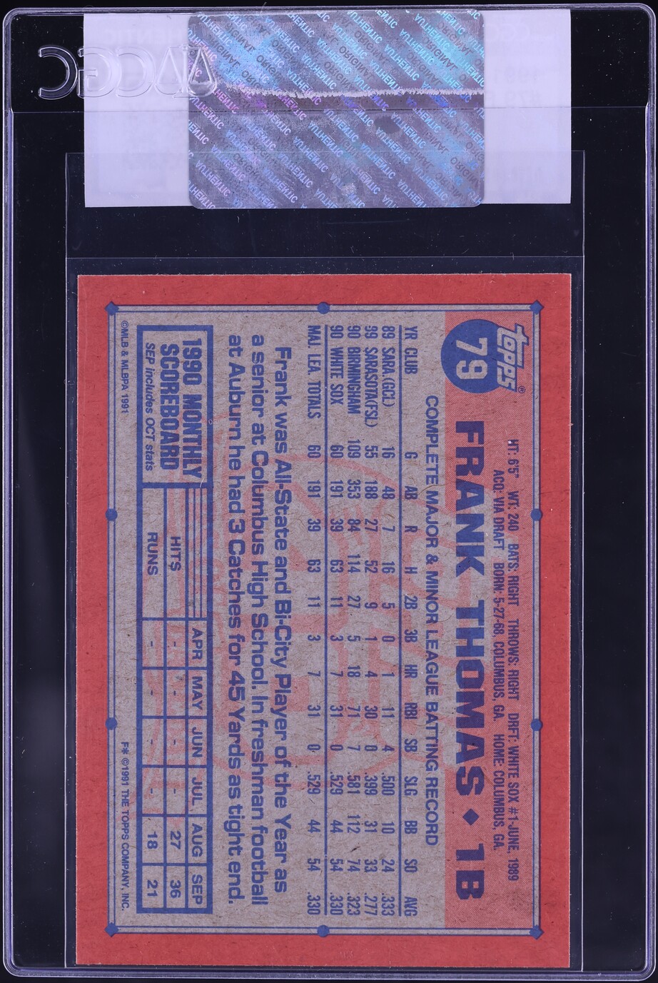 1991 Topps Frank Thomas #79 CGC AUTH