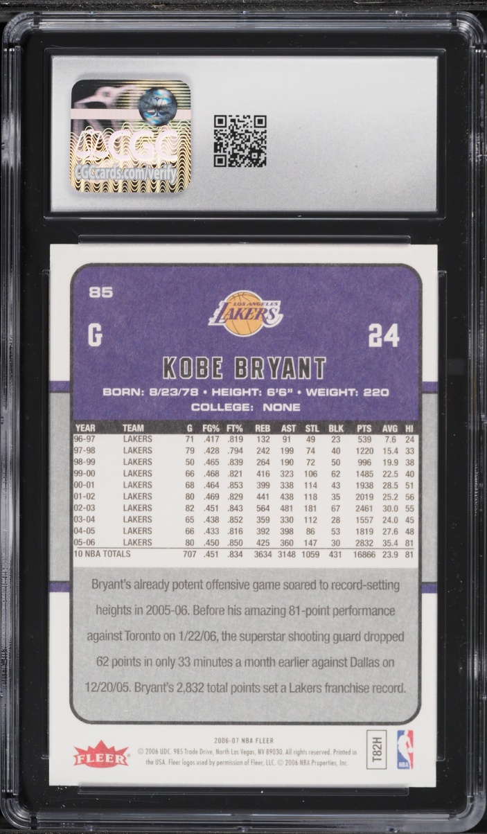 2006 Fleer Basketball Kobe Bryant #85 CGC 10 GEM MINT