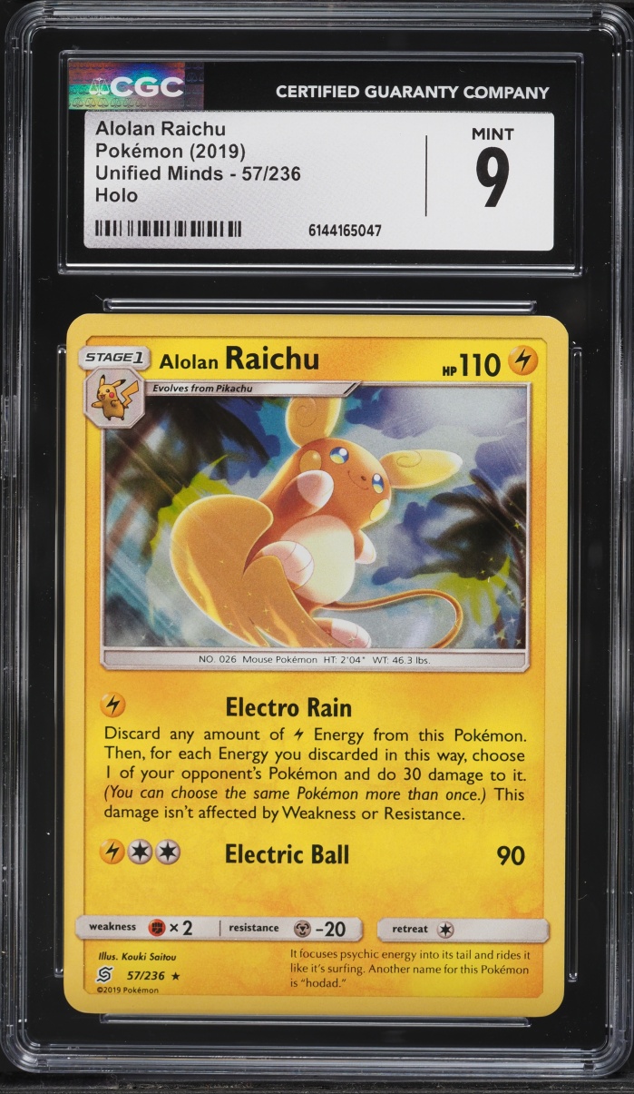 2019 Pokemon Sun & Moon Unified Minds Holo Alolan Raichu #57 CGC 9 MINT