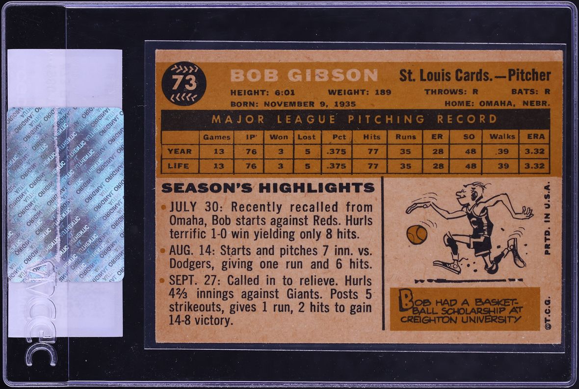 1960 Topps Bob Gibson #73 CGC AUTH
